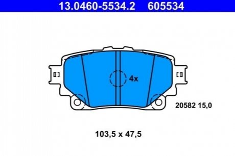 Колодки гальмівні (задні) Toyota Rav4 18-/Highlander 19- (з датчиком) ATE 13046055342