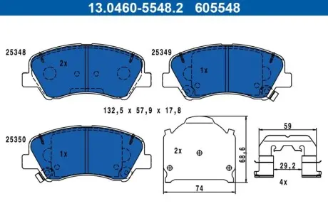 Комплект гальмівних колодок передн (з шумопоглинаючою пластиною), HYUNDAI ACCENT IV, ACCENT V, BAYON, I20 ACTIVE, I20 II, I20 III, SOLARIS KIA RIO III, RIO IV, STONIC 1.0-1.6D 11.10 ATE 13046055482 Купити в Україні
