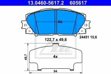 Комплект гальмівних колодок передн, LEXUS CT TOYOTA PRIUS, PRIUS PHV, YARIS 1.5/1.8H 11.05 ATE 13046056172 Купити в Україні