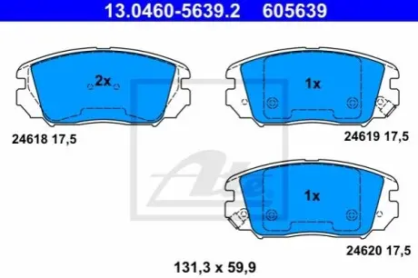 Комплект гальмівних колодок передн, HONDA CIVIC VIII HYUNDAI GRANDEUR, SONATA V 1.6-3.3 01.05-05.13 ATE 13046056392