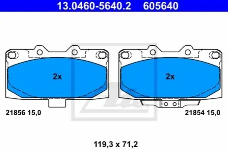 Комплект гальмівних колодок передн, SUBARU IMPREZA 2.0/2.5 09.96 ATE 13046056402