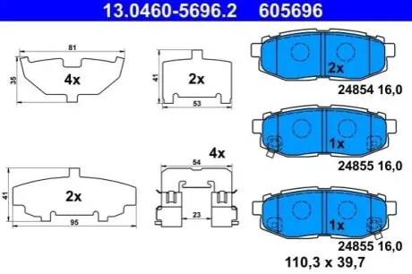 Комплект гальмівних колодок задн, SUBARU BRZ, FORESTER, IMPREZA, LEGACY V, OUTBACK, TRIBECA 2.0-3.6 11.01 ATE 13.0460-5696.2