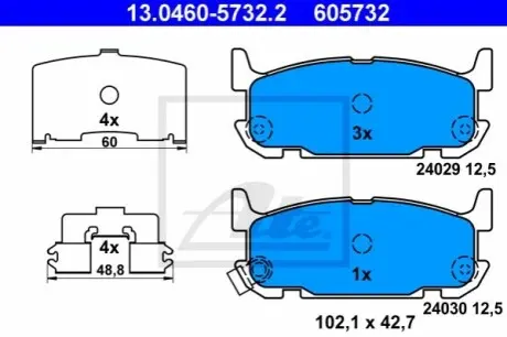 Комплект гальмівних колодок задн, MAZDA MX-5 II 1.6/1.8 05.98-10.05 ATE 13046057322
