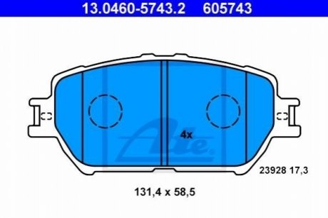 Гальмівні колодки, дискові - 13.0460-5743.2 (04465YZZF5, V9118A090, 446533340) ATE 13046057432 (фото 1)