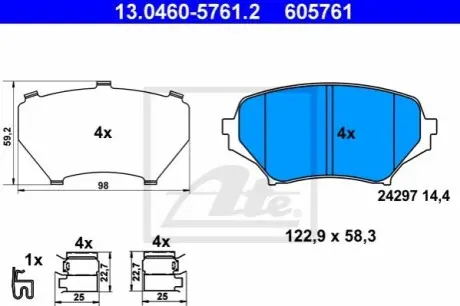 Комплект гальмівних колодок передн, MAZDA MX-5 III 1.8/2.0 03.05-12.14 ATE 13046057612