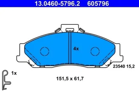 Комплект гальмівних колодок передн, FORD RANGER MAZDA B-SERIE, BT-50 1.8-4.0 01.90 ATE 13046057962