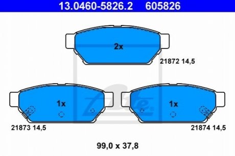 Гальмівні колодки, дискове гальмо (набір) - 13.0460-5826.2 (MB928314, MR205377, MR389569) ATE 13046058262 (фото 1)