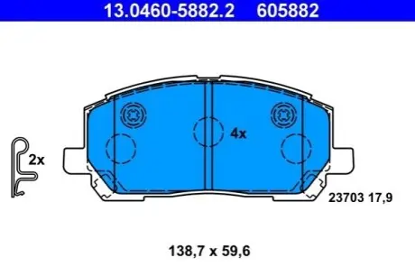 Комплект гальмівних колодок передн, LEXUS RX 3.0 01.98-05.03 ATE 13.0460-5882.2