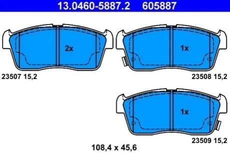 Комплект гальмівних колодок передн, DAIHATSU COPEN, CUORE VII, SIRION, YRV MITSUBISHI MIRAGE / SPACE STAR VI NISSAN PIXO SUBARU JUSTY IV SUZUKI ALTO VI, ALTO VII, CARRY 0.7-1.5 03.00 ATE 13.0460-5887.2