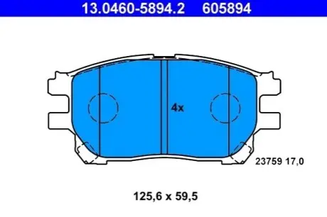 Комплект гальмівних колодок передн, TOYOTA PREVIA II 2.0D/2.4 02.00-02.06 ATE 13046058942