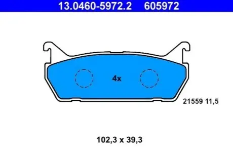 Тормозные колодки дисковые задние Mazda 323, 6, Mx-5 I Suzuki Baleno 1.3-2.3 06.89-12.06 ATE 13.0460-5972.2