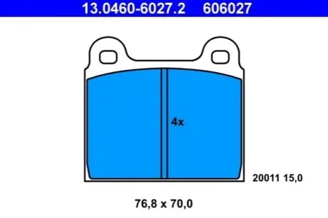 Комплект гальмівних колодок передн, MERCEDES /8 (W114), /8 (W115), CABRIOLET (W111, W112), COUPE (W111, W112), HECKFLOSSE (W110), HECKFLOSSE (W111, W112), PAGODE (W113) 1.6-6.3 08.59-12.93 ATE 13.0460-6027.2