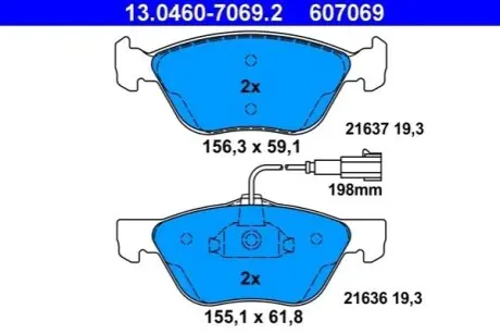 Комплект тормозных колодок, дисковый тормоз ATE 13.0460-7069.2