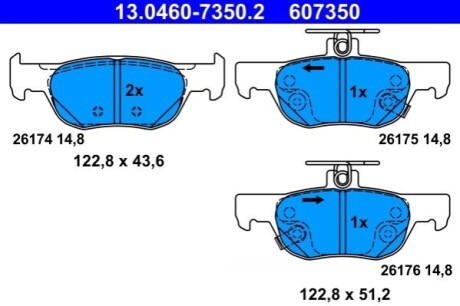 Тормозные колодки (задние) Mazda 3 IV 18-/CX-30 19-/MX-30 20- ATE 13046073502 (фото 1)