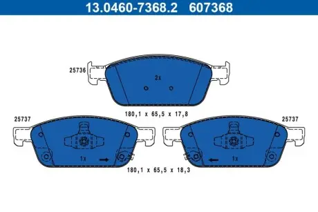 Комплект гальмівних колодок передн, FORD FOCUS III, KUGA II, TOURNEO CONNECT V408 NADWOZIE WIELKO, TRANSIT CONNECT, TRANSIT CONNECT V408 1.0-2.5 07.12 ATE 13.0460-7368.2 Купити в Україні