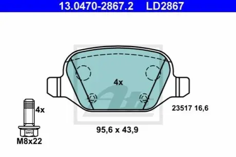 Керамічні гальмівні колодки задн, ALFA ROMEO 147, 156, GT FIAT LINEA LANCIA LYBRA 1.4-3.2 02.97 ATE 13047028672