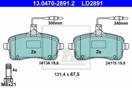 Керамічні гальмівні колодки передн, PEUGEOT 407 1.6D-2.0D 03.04-02.11 ATE 13047028912