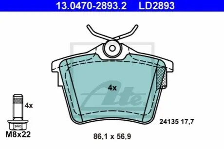 Керамічні гальмівні колодки задн, CITROEN C5 III PEUGEOT 406, 407, 607 1.6-3.0D 02.99 ATE 13047028932