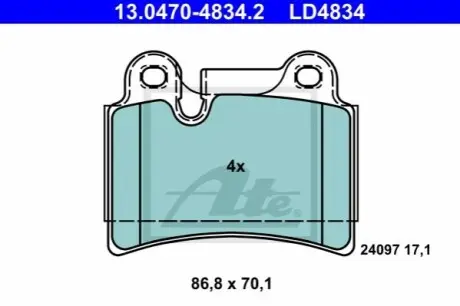 Керамічні гальмівні колодки задн, VW TOUAREG 2.5D-3.6 10.02-05.10 ATE 13047048342