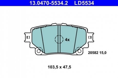 Колодки гальмівні (задні) Toyota Rav4 18-/Highlander 19- (з датчиком) ATE 13047055342 (фото 1)