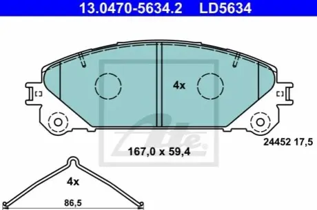 Керамічні гальмівні колодки передн, LEXUS ES, LM, NX, RX SUBARU SOLTERRA TOYOTA BZ4X, CAMRY, HIGHLANDER, HIGHLANDER / KLUGER, RAV 4 IV, RAV 4 V 2.0-Electric 05.07 ATE 13047056342 Купити в Україні