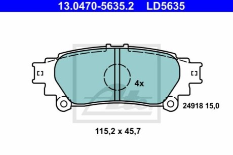 Комплект тормозных колодок, дисковый тормоз ATE 13.0470-5635.2 (фото 1)