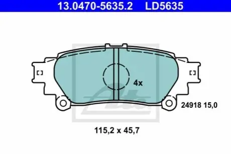 Керамічні гальмівні колодки задн, LEXUS GS, IS III, RX TOYOTA MIRAI, PRIUS PLUS 1.8H-Electric 12.08 ATE 13.0470-5635.2