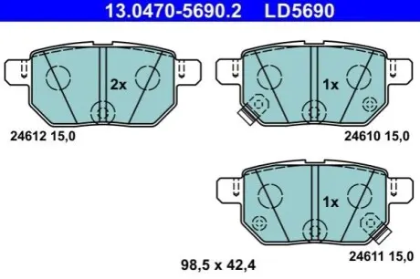 Колодки гальмівні (задні) Toyota Corolla/Auris 06-14/IQ/Urban Cruiser 09-15/Prius 12-/Yaris 05 ATE 13.0470-5690.2