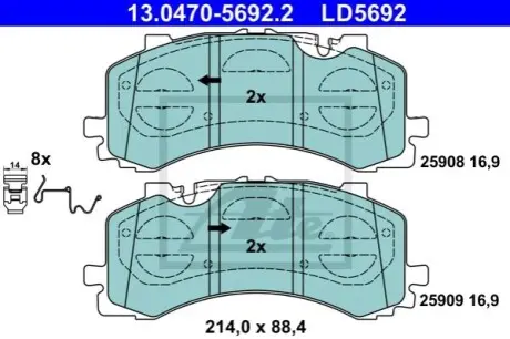 Керамічні гальмівні колодки передн, AUDI A6 ALLROAD C8, A6 C8, A7, A8 D5, Q7, Q8 VW TOUAREG 2.0-4.0H 01.15 ATE 13047056922 Купити в Україні