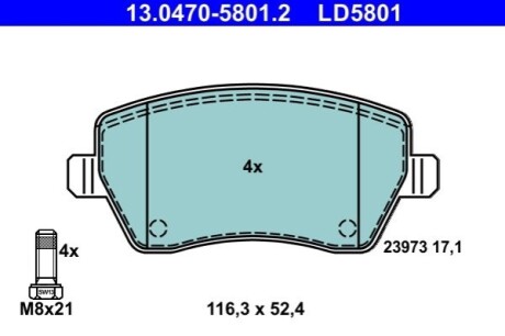 Комплект тормозных колодок (передних) Renault Kangoo/Logan/Clio 07-/Zoe/Duster/Dokker/Megane 12-/Nissan Micra ATE 13047058012