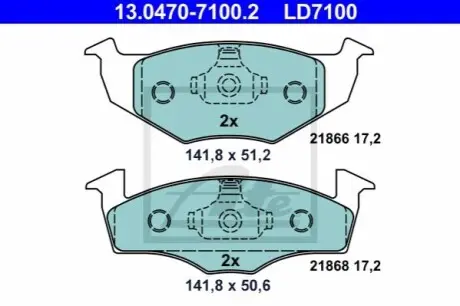 Керамічні гальмівні колодки передн, SEAT AROSA SKODA FABIA I, FABIA I PRAKTIK, FABIA II, FABIA II PRAKTIK VW FOX, LUPO I, POLO, POLO III, POLO III CLASSIC, POLO IV 1.0-2.0 10.94 ATE 13047071002