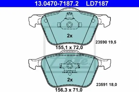 Керамічні гальмівні колодки передн, VOLVO S60 I, S80 I, V70 II, XC90 I 2.0-4.4 05.98-12.14 ATE 13047071872