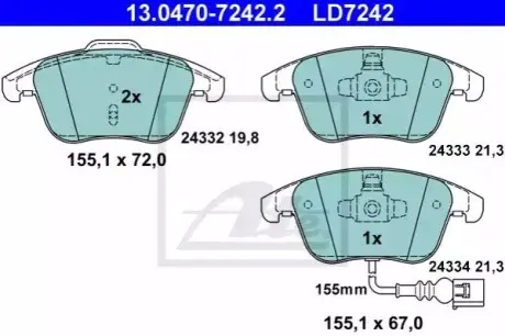 Керамічні гальмівні колодки передн, AUDI Q3 SEAT ALHAMBRA VW PASSAT B7, SHARAN, TIGUAN 1.4-2.5 09.07-12.22 ATE 13047072422 Купити в Україні