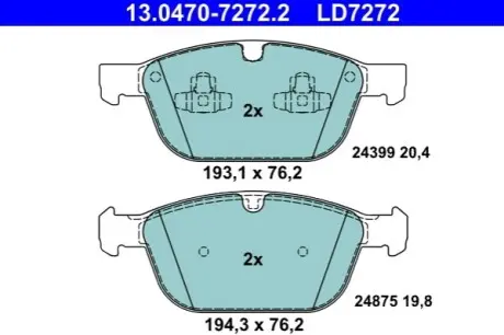 Керамічні гальмівні колодки передн, VOLVO XC60 I, XC90 I 2.0-4.4 06.02-12.17 ATE 13047072722 Купити в Україні