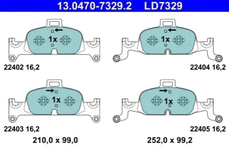 Керамічні гальмівні колодки передн, AUDI A4 ALLROAD B9, A4 B9, A5, A6 ALLROAD C8, A6 C8, A7, Q5 1.4-3.0H 05.15 ATE 13.0470-7329.2 Купити в Україні