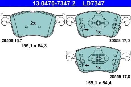 Керамічні гальмівні колодки передн, FORD FOCUS IV, KUGA III, PUMA 1.0-2.5H 01.18 ATE 13.0470-7347.2 Купити в Україні