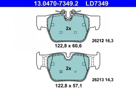 Керамічні гальмівні колодки задн, BMW 1 (F40), 2 GRAN COUPE (F44), X2 (F39) MINI CLUBMAN (F54), COUNTRYMAN (F60) 1.5-2.0D 11.18 ATE 13047073492