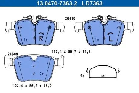 Керамічні гальмівні колодки задн, VOLVO C40, EC40, EX40, S60 III, S90 II, V60 II, V90 II, XC40, XC60 II, XC90 II 2.0-Electric 09.14 ATE 13047073632 Купити в Україні