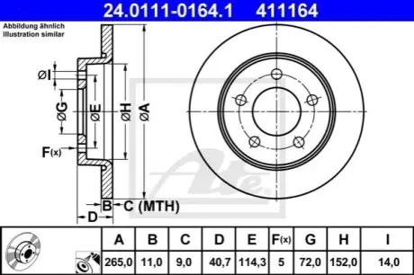 Диск гальмівний задн Лів/Прав HYUNDAI TUCSON KIA SPORTAGE II MAZDA 3 1.3-2.2D 10.03-09.14 ATE 24011101641 Купити в Україні