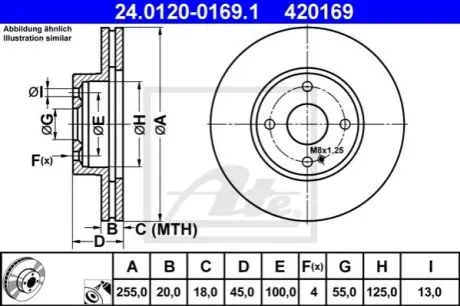 Диск гальмівний передн Лів/Прав MAZDA 323 F V, MX-5 I, MX-5 II 1.6/1.8/2.0 05.90-10.05 ATE 24012001691