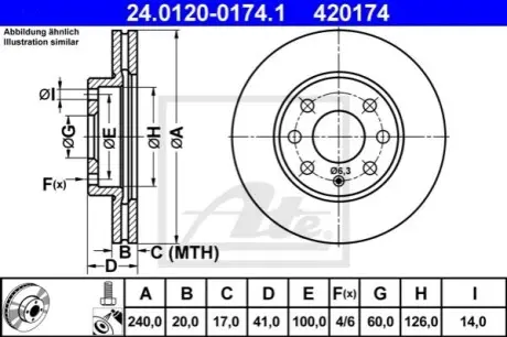 Диск гальмівний передн Лів/Прав OPEL CORSA C 1.0/1.2/1.7D 09.00-12.09 ATE 24012001741