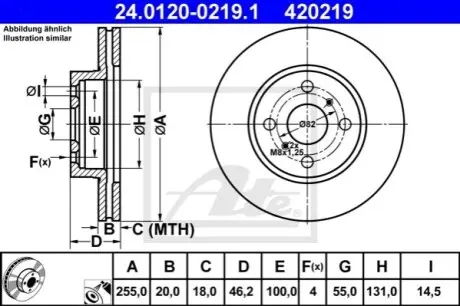 Диск гальмівний передн Лів/Прав TOYOTA IQ ASTON MARTIN CYGNET 1.0-1.4D 01.09-12.15 ATE 24012002191