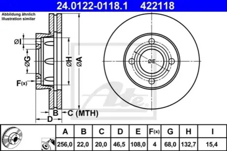 Диск гальмівний передн Лів/Прав AUDI 100 C2, 100 C3, 80 B3, 90 B3 1.6-2.4D 03.77 ATE 24012201181