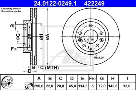 Диск гальмівний передн Лів/Прав MAZDA MX-5 III 1.8/2.0 03.05-12.14 ATE 24012202491
