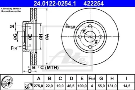 Диск гальмівний передн Лів/Прав TOYOTA RACTIS, YARIS 1.0-1.8 01.05 ATE 24012202541