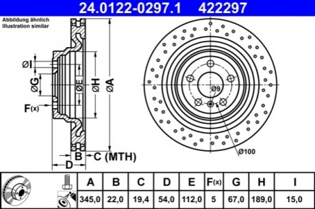 Диск тормознойTYL MERCEDES GLE W166 15- ATE 24012202971 (фото 1)