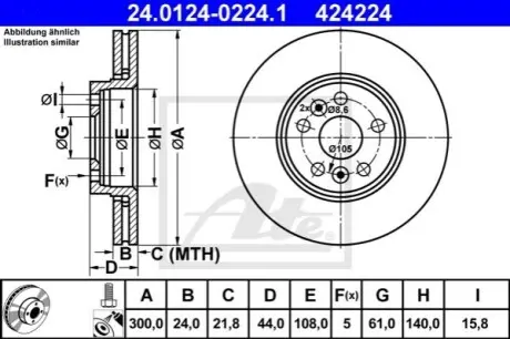 Диск гальмівний передн Лів/Прав RENAULT GRAND SCENIC II, SCENIC II 2.0D 09.05-11.08 ATE 24012402241