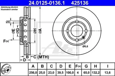 Диск гальмівний передн Лів/Прав VW LUPO I, POLO, POLO III 1.0-1.7D 09.98-07.05 ATE 24012501361