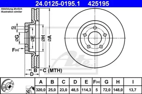 Диск гальмівний передн Лів/Прав MAZDA 3 2.3 06.06-09.14 ATE 24012501951