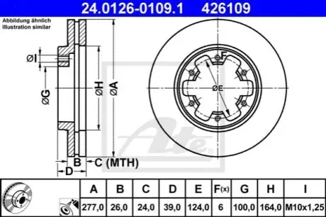 Диск гальмівний передн Лів/Прав FORD MAVERICK NISSAN NAVARA, PATHFINDER I, PATHFINDER II, PICK UP, TERRANO I, TERRANO II 2.4-3.3 07.86 ATE 24012601091